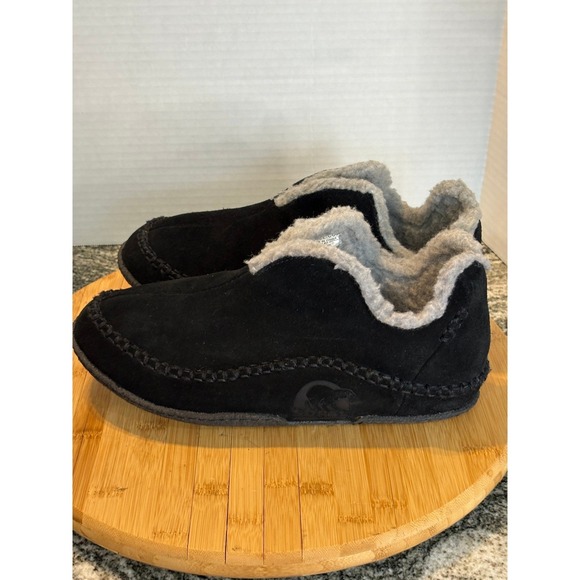 SOREL Manawan Men's Black Suede Shearling Lined Slippers Mules Size 10 - Picture 2 of 7